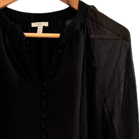 Joie Little Black Dress M Sheer Balloon Sleeves Short Classic Dark Romantic LBD - Picture 12 of 13